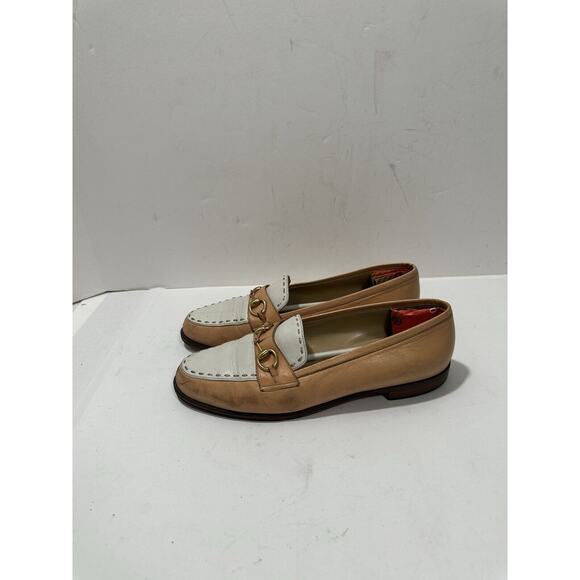 GUCCI Women's Loafers Horsebit Patent Leather Peach/tan White 37.5 ( 7 ) STAIN** - Picture 1 of 10